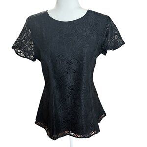 NEW | Ann Taylor Black Lace Blouse | Petite 10 | NWT | Back Zip